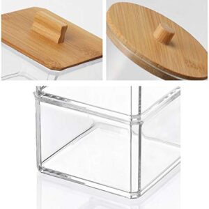 1 PK Transparent Acrylic makeup Pad Holder with Wood Lid Makeup Pads Dispenser Container Holder Apothecary Jars Bathroom Clear Plastic Bottle Rounds Organizer Storage Display Rack Cosmetic Pad