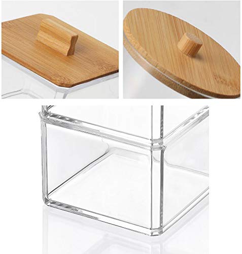 1 PK Transparent Acrylic makeup Pad Holder with Wood Lid Makeup Pads Dispenser Container Holder Apothecary Jars Bathroom Clear Plastic Bottle Rounds Organizer Storage Display Rack Cosmetic Pad
