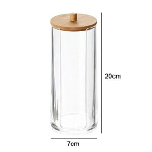 1 PK Transparent Acrylic makeup Pad Holder with Wood Lid Makeup Pads Dispenser Container Holder Apothecary Jars Bathroom Clear Plastic Bottle Rounds Organizer Storage Display Rack Cosmetic Pad