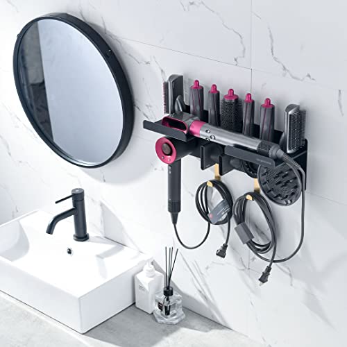 simpletome 2 in 1 Wall Mount Organizer for Dyson Airwrap Complete Styler and Supersonic Hair Dryer (Black)