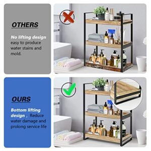 3-Tier Bathroom Organizer Countertop, Wood Bathroom Trays Vanity Organizer for Counter, Makeup Shelf Perfume Organizer Standing Rack, Countertop Storage Shelf for Bathroom Kitchen Office