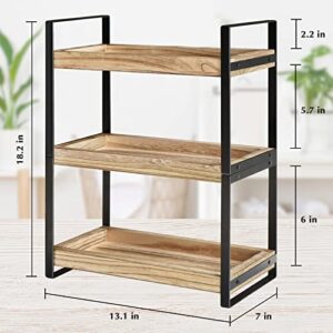 3-Tier Bathroom Organizer Countertop, Wood Bathroom Trays Vanity Organizer for Counter, Makeup Shelf Perfume Organizer Standing Rack, Countertop Storage Shelf for Bathroom Kitchen Office