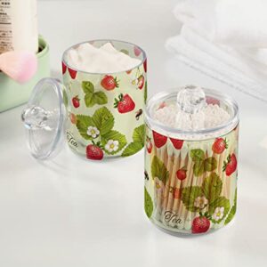 4 Pack Plastic Cotton Swab Ball Pad Holder,Strawberry Leaves with Bee Cotton Pads cans Clear Bathroom Container Organizer Dispenser(227ly4d)