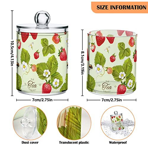 4 Pack Plastic Cotton Swab Ball Pad Holder,Strawberry Leaves with Bee Cotton Pads cans Clear Bathroom Container Organizer Dispenser(227ly4d)