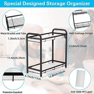 Bathroom Organizer Countertop, Mimieyes 2 Tiers Bathroom Tray Counter Organizer, All Metal Spice Rack Kitchen Storage and Organizer Under Sink and Cabinet,Vanity Tray Standing Rack Counter Shelf-Black