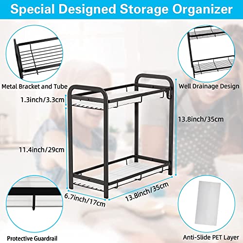 Bathroom Organizer Countertop, Mimieyes 2 Tiers Bathroom Tray Counter Organizer, All Metal Spice Rack Kitchen Storage and Organizer Under Sink and Cabinet,Vanity Tray Standing Rack Counter Shelf-Black