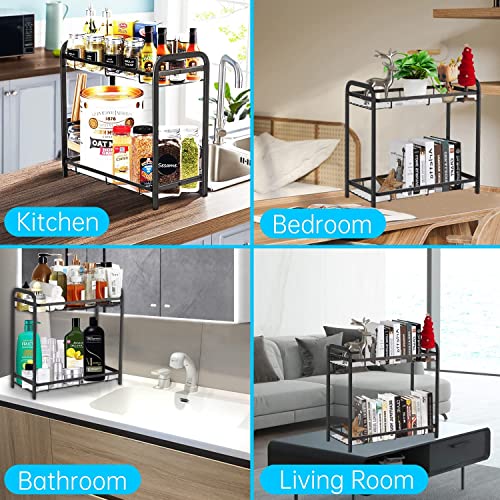 Bathroom Organizer Countertop, Mimieyes 2 Tiers Bathroom Tray Counter Organizer, All Metal Spice Rack Kitchen Storage and Organizer Under Sink and Cabinet,Vanity Tray Standing Rack Counter Shelf-Black