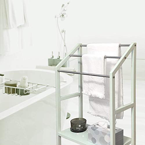 Asta Freestanding 3-Tier Towel Rack with Stainless Steel Towel Bars and Storage Shelf. Powder-Coated Metal Organizer with Adjustable TPR Levelers for Bath, Towels and Much More. B502 (Light Sage)