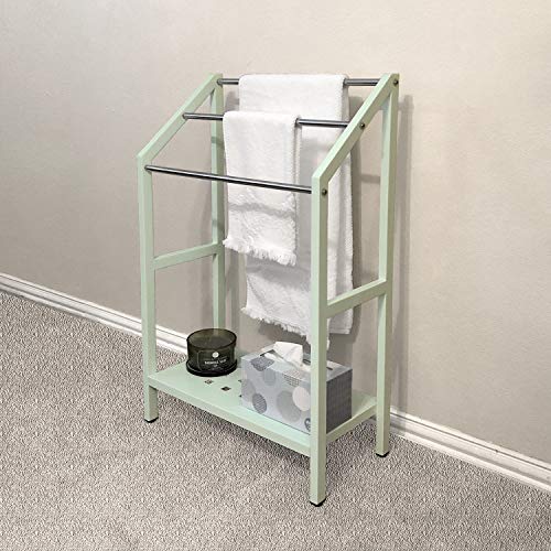 Asta Freestanding 3-Tier Towel Rack with Stainless Steel Towel Bars and Storage Shelf. Powder-Coated Metal Organizer with Adjustable TPR Levelers for Bath, Towels and Much More. B502 (Light Sage)