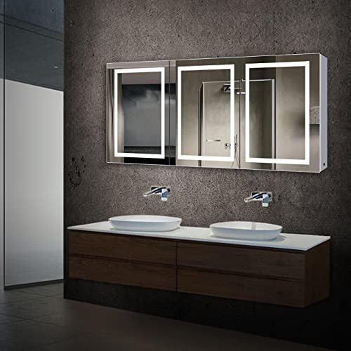 LEDMyplace 72 X 30 Inch LED Lighted Bathroom Mirror Medicine Cabinet Double Sided Mirror On/Off Switch Hector Style