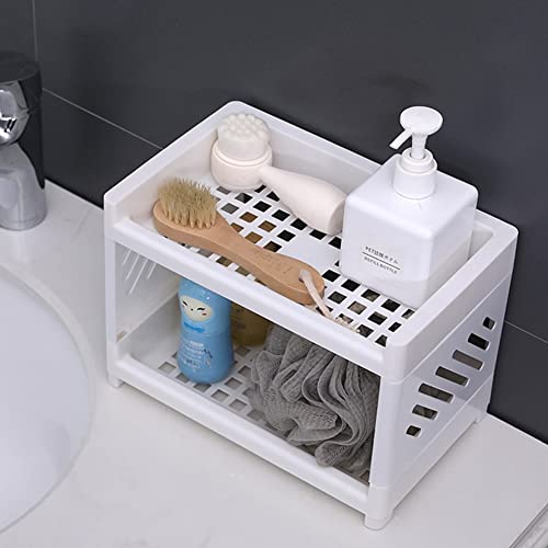 hegsymum 2-Tier Bathroom Organizer Countertop: Makeup Shelf Small Counter Cabinet Bathroom Organizer Cosmetic Countertop Organization Vanity Bedroom Storage Living Room Table White