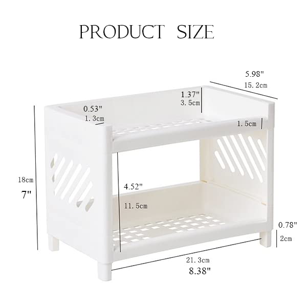 hegsymum 2-Tier Bathroom Organizer Countertop: Makeup Shelf Small Counter Cabinet Bathroom Organizer Cosmetic Countertop Organization Vanity Bedroom Storage Living Room Table White