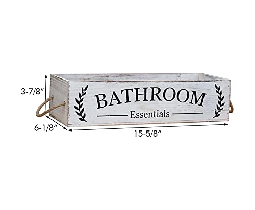 Farmhouse Toilet Paper Basket, Rustic Wooden Bathroom Decor Box, Bathroom Organizer Over Toilet, Funny Toilet Paper Storage with Rope Handle, Distressed White