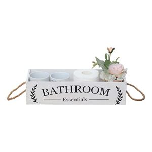 farmhouse toilet paper basket, rustic wooden bathroom decor box, bathroom organizer over toilet, funny toilet paper storage with rope handle, distressed white