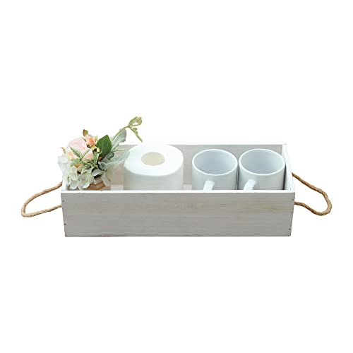 Farmhouse Toilet Paper Basket, Rustic Wooden Bathroom Decor Box, Bathroom Organizer Over Toilet, Funny Toilet Paper Storage with Rope Handle, Distressed White