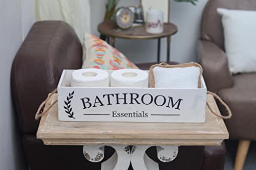 Farmhouse Toilet Paper Basket, Rustic Wooden Bathroom Decor Box, Bathroom Organizer Over Toilet, Funny Toilet Paper Storage with Rope Handle, Distressed White