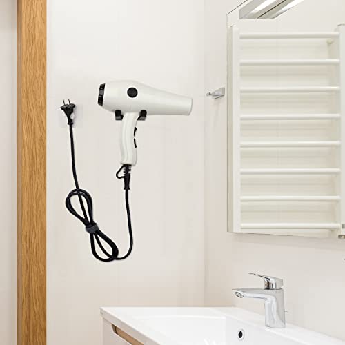 Hair Dryer Holder Wall Mounted, Stick on Wall or Wall Mount Bathroom Blow Dryer Holder and Fit for Most Hair Dryers (Mini Black)