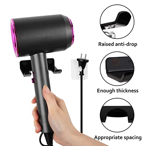 Hair Dryer Holder Wall Mounted, Stick on Wall or Wall Mount Bathroom Blow Dryer Holder and Fit for Most Hair Dryers (Mini Black)