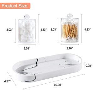 ODOORGAS Acrylic Qtip Holder with Vanity Tray, Bathroom Jars with Lid, Apothecary Jars Bathroom Canisters Containers Q tip Jars for Cotton Swab Ball Round Pad Floss, Q tip Storage Organizer Set