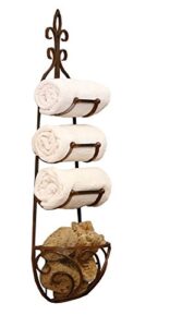 kalalou cq1024 rustic iron hanging towel rack w/basket