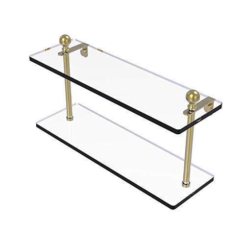 Allied Brass MA-2/16 Mambo Collection 16 Inch Two Tiered Glass Shelf, Satin Brass