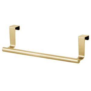 mDesign Metal Over The Door Towel Holder for Kitchen Cabinet - Hand, Dish, and Tea Towel Rack - Over The Door Towel Bar and Hanger - Kitchen/Bathroom Organizer - Omni Collection - 2 Pack, Soft Brass