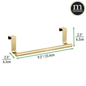 mDesign Metal Over The Door Towel Holder for Kitchen Cabinet - Hand, Dish, and Tea Towel Rack - Over The Door Towel Bar and Hanger - Kitchen/Bathroom Organizer - Omni Collection - 2 Pack, Soft Brass