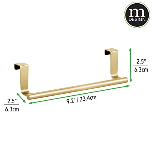 mDesign Metal Over The Door Towel Holder for Kitchen Cabinet - Hand, Dish, and Tea Towel Rack - Over The Door Towel Bar and Hanger - Kitchen/Bathroom Organizer - Omni Collection - 2 Pack, Soft Brass