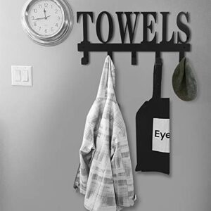 Towel Holder 5 Hooks for Bathroom, Towel Racks, Towel Hooks for Bathroom, Bedroom, Kitchen, Pool, Beach Towels, Bathrobe, Clothing, Metal Sandblasted Wall Mount Rustproof and Waterproof (Black01)