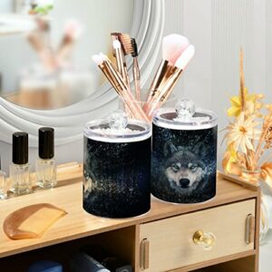 Blueangle 4 Pack Cute Wolf Qtip Holder Dispenser for Cotton Ball, Cotton Swab - Plastic Apothecary Jar Set for Bathroom Canister Storage Organization（1155）