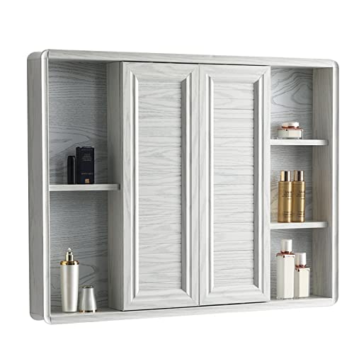 Bathroom Mirrors Wall-Mounted Vanity Mirrors Medicine Cabinet with Mirror Solid Wood Cabinet Suitable for Entrance, Bedroom, Living Room (Color : White, Size : 80 * 70 * 12.5CM)