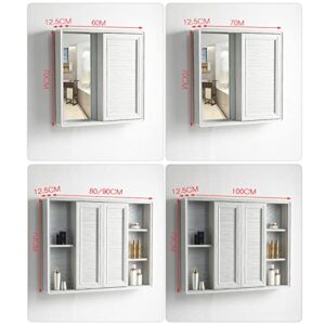 Bathroom Mirrors Wall-Mounted Vanity Mirrors Medicine Cabinet with Mirror Solid Wood Cabinet Suitable for Entrance, Bedroom, Living Room (Color : White, Size : 80 * 70 * 12.5CM)