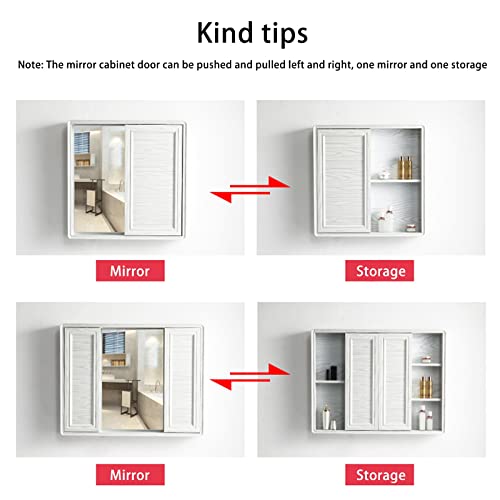 Bathroom Mirrors Wall-Mounted Vanity Mirrors Medicine Cabinet with Mirror Solid Wood Cabinet Suitable for Entrance, Bedroom, Living Room (Color : White, Size : 80 * 70 * 12.5CM)