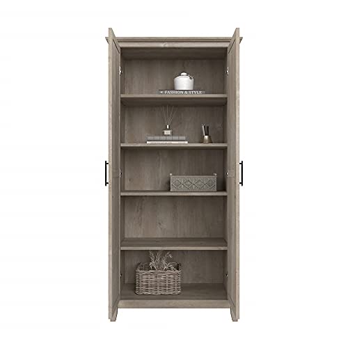 Bush Furniture Key West Bathroom Storage Cabinet with Doors in Washed Gray