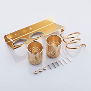 Adhesive or Drilling Blow Dryer Holder Bathroom Storage Shelf Comb Hair Tools Organizer Gold Color