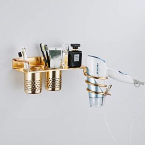 Adhesive or Drilling Blow Dryer Holder Bathroom Storage Shelf Comb Hair Tools Organizer Gold Color