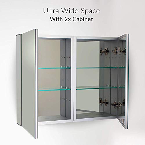 Bathroom Medicine Cabinet, Aluminum, Recessed/Surface Mount, 24" x 24", Right/Left Hinged, Mirrored Interior