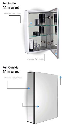 Bathroom Medicine Cabinet, Aluminum, Recessed/Surface Mount, 24" x 24", Right/Left Hinged, Mirrored Interior