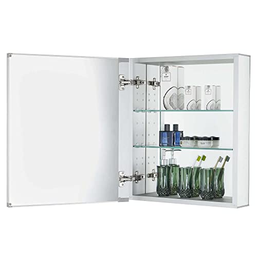 Bathroom Medicine Cabinet, Aluminum, Recessed/Surface Mount, 24" x 24", Right/Left Hinged, Mirrored Interior