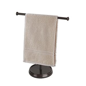 ALUCSET 2 Pack Metal Modern Hand Towel Holder Rack Stand with Base for Bathroom Kitchen Vanity Countertops to Display and Store Small Towels or Washcloths (Coffee, Set of 2)