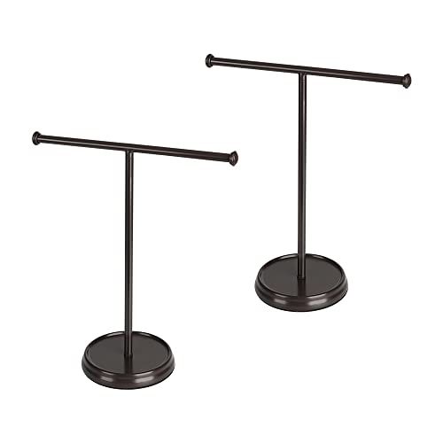 ALUCSET 2 Pack Metal Modern Hand Towel Holder Rack Stand with Base for Bathroom Kitchen Vanity Countertops to Display and Store Small Towels or Washcloths (Coffee, Set of 2)