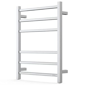 sharndy towel warmer brushed nickel for bathroom wall mounted bath towel heater plug-in electric heated towel rack stainless steel square 6 bars drying rack etw13c 68w 26.77x20.47x4.13 inches