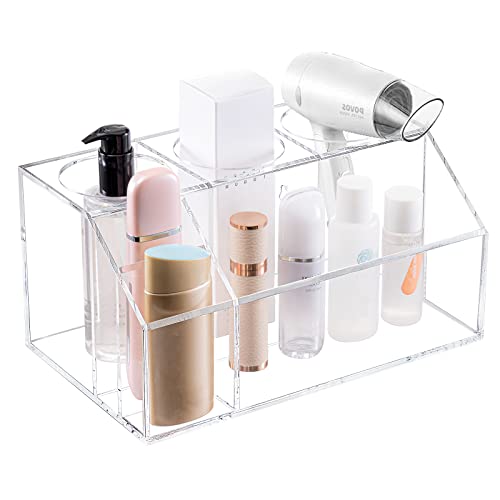 Sumerflos Acrylic Hair Tool Organizer, Hair Dryer Holder and Styling Tool Accessories Organizer for Toiletries, Bathroom Supplies Vanity Countertop Storage Blow Dryer, Makeup, Curling Iron - Clear