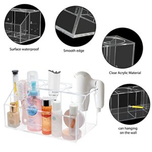 Sumerflos Acrylic Hair Tool Organizer, Hair Dryer Holder and Styling Tool Accessories Organizer for Toiletries, Bathroom Supplies Vanity Countertop Storage Blow Dryer, Makeup, Curling Iron - Clear