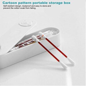 Portable Cotton Swab Box, Mini Travel Swab Case Storage Box Cartoon Bear Pattern with Cover(White)