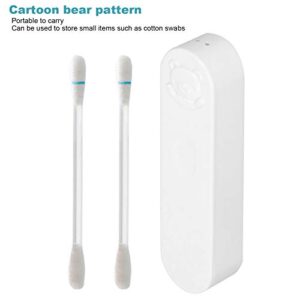 Portable Cotton Swab Box, Mini Travel Swab Case Storage Box Cartoon Bear Pattern with Cover(White)