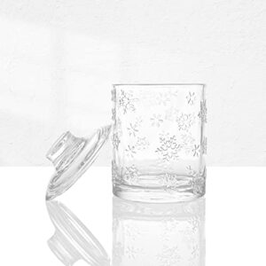 GYRUT Glass Apothecary Jars with Lids, 15oz Qtip Holder Bathroom Set of 6, Bathroom Accessories Organizer for Cotton Ball, Bath Salt, Hair Clips, Floss Picks, Bathroom Containers[Snowflake]