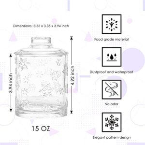 GYRUT Glass Apothecary Jars with Lids, 15oz Qtip Holder Bathroom Set of 6, Bathroom Accessories Organizer for Cotton Ball, Bath Salt, Hair Clips, Floss Picks, Bathroom Containers[Snowflake]