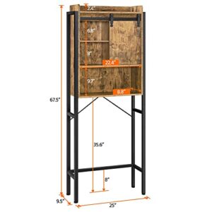 Topeakmart Over The Toilet Storage Cabinet with Slide Rail, Space-Saving Organizer Rack with Cupboard and Adjustable Shelves for Bathroom, Rustic Brown