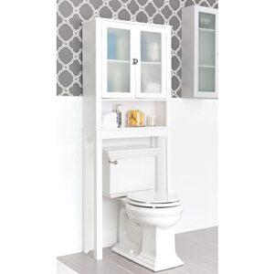 zenna home classic over-the-toilet spacesaver bathroom storage with glass windows, white
